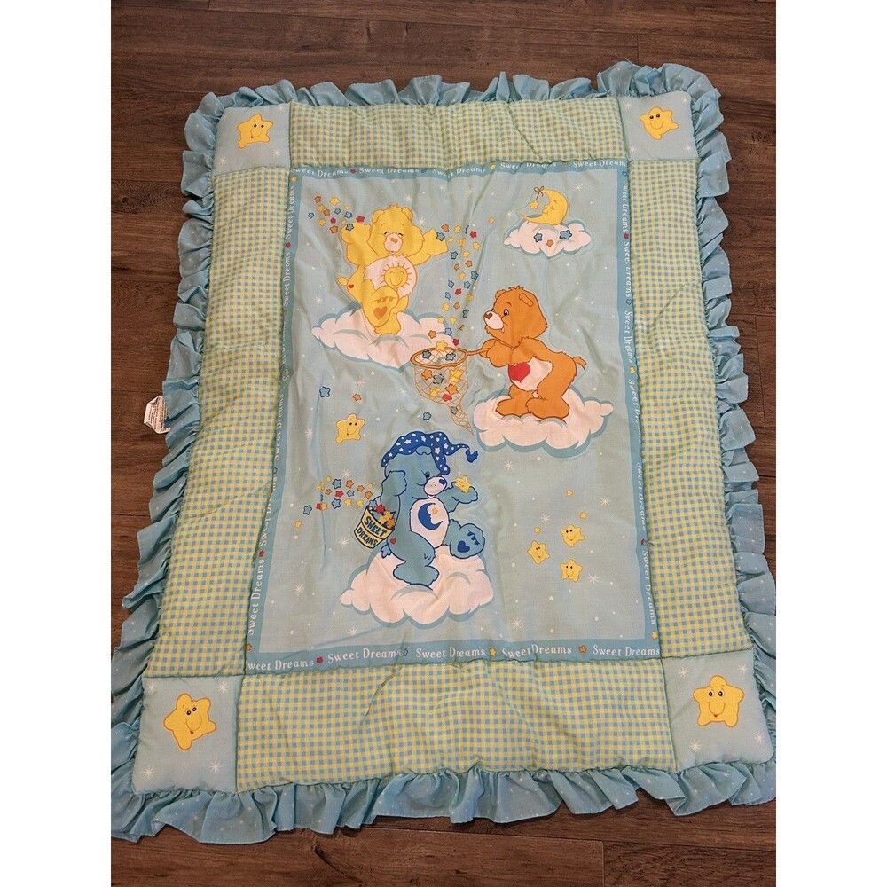 Care Bears Baby Blanket Crib Blanket Sweet Dreams Blue Green Gingham Check 30x40